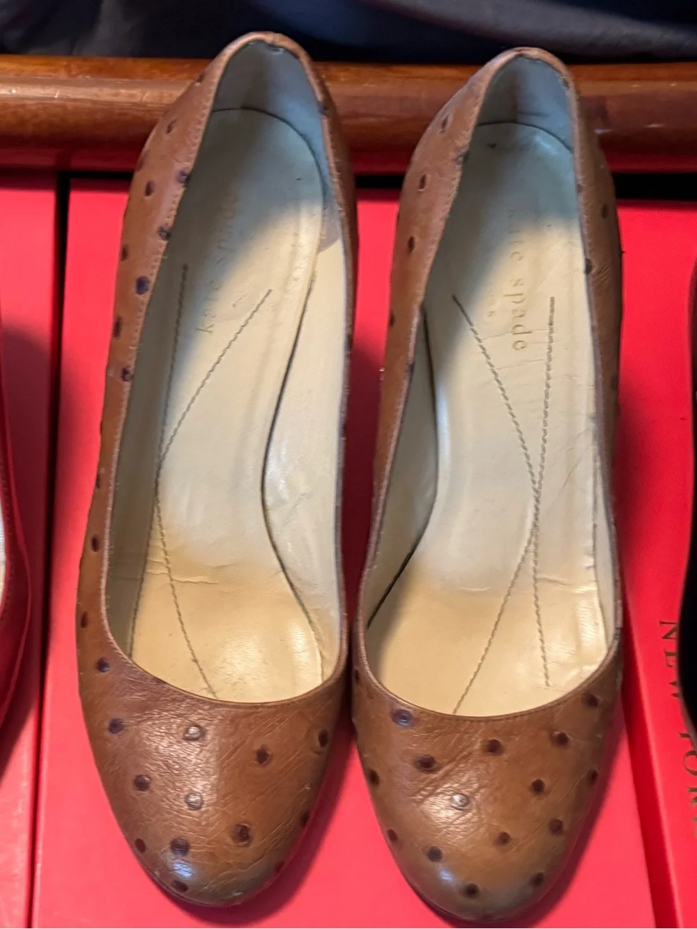 Kate Spade Brown ostrich print  Leather High Heel Pumps - Women's Dress Heels